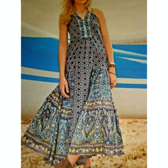 Sundance Catalog "Plaza Sweet Dress" blue multi, size 4 - Picture 1 of 7